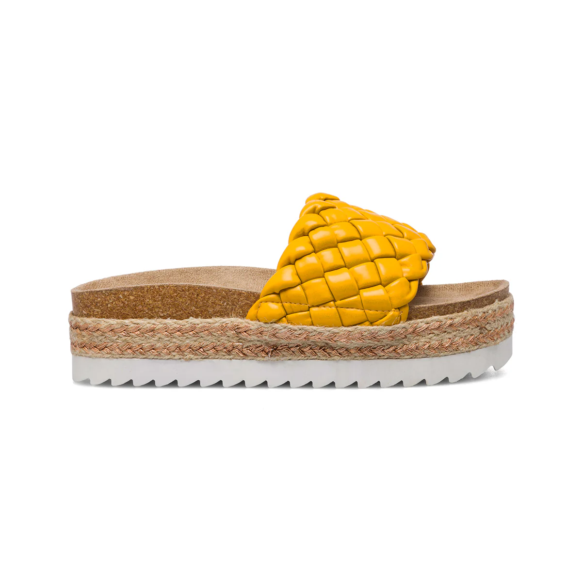 Sandali da donna giallo ocra con zeppa 4 cm e fascia effetto intrecciato Lora Ferres - Image 9