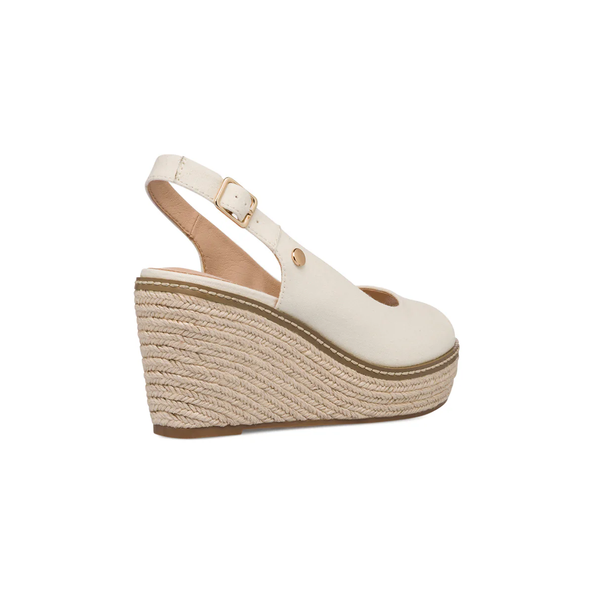Sandali da donna in canvas bianco off-white con zeppa effetto rafia Lora Ferres - Image 3