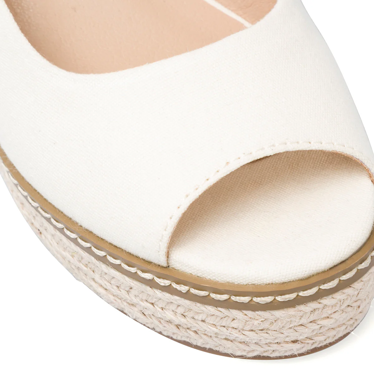 Sandali da donna in canvas bianco off-white con zeppa effetto rafia Lora Ferres - Image 5