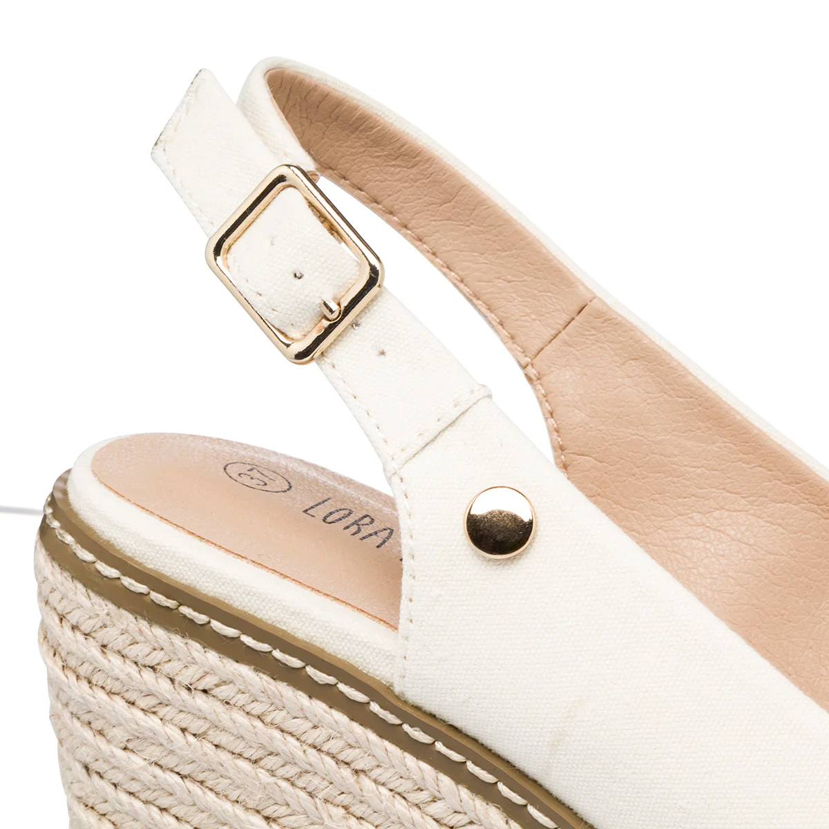 Sandali da donna in canvas bianco off-white con zeppa effetto rafia Lora Ferres - Image 6