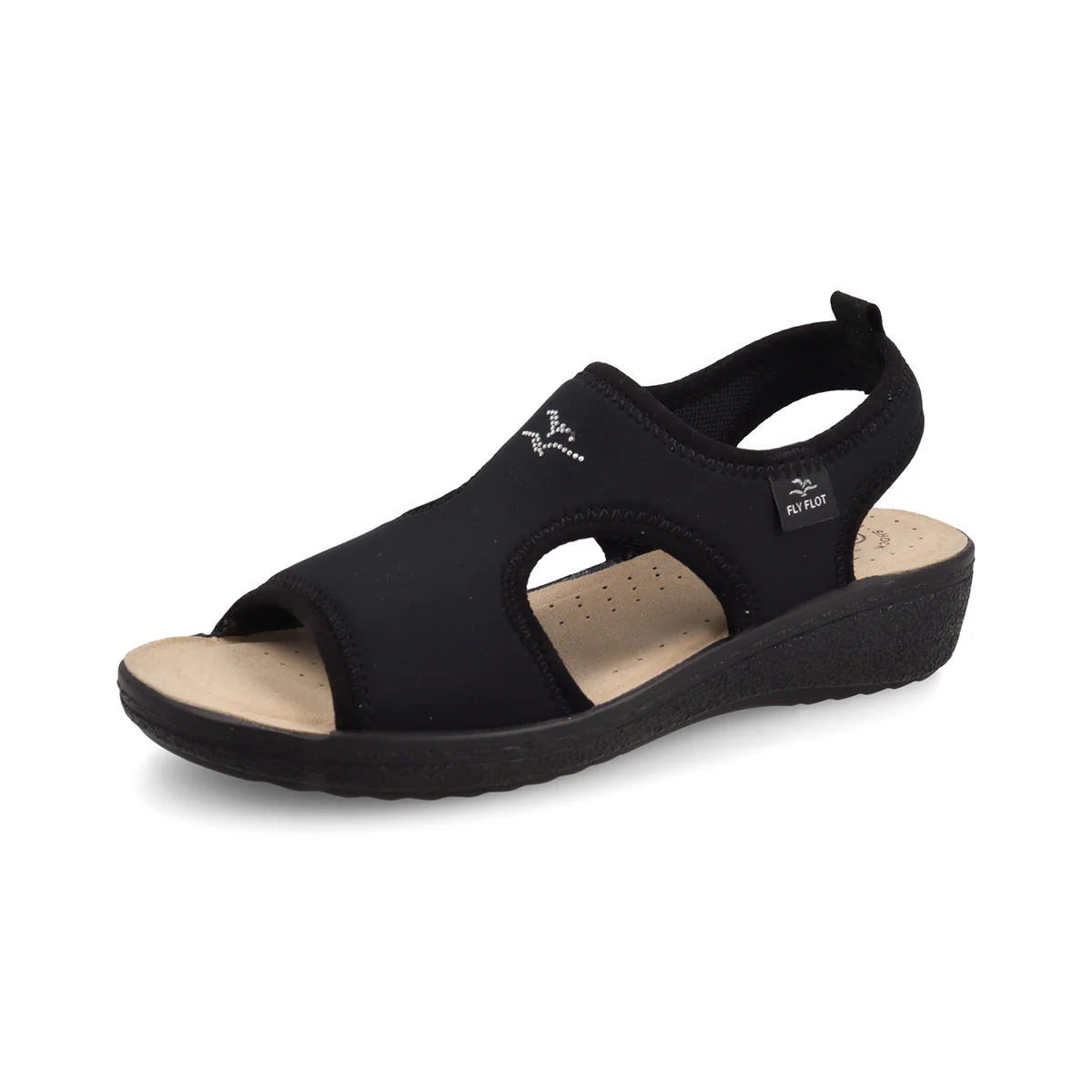 Sandali da donna in tessuto elasticizzato e traspirante nero con suola comfort Fly Flot - Image 2