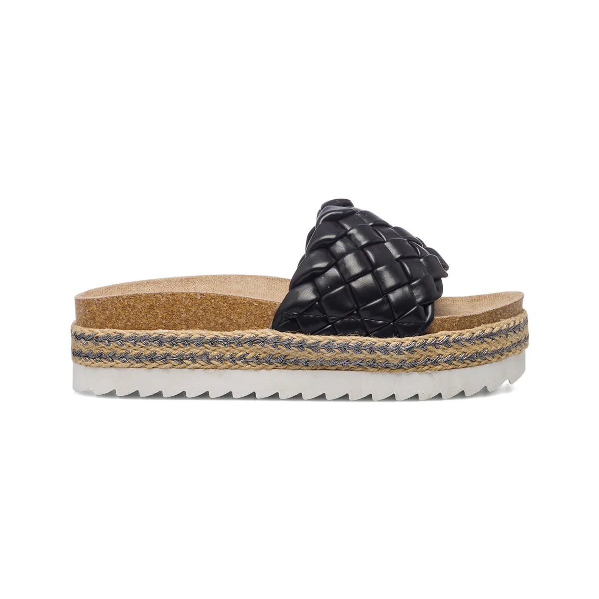 Sandali da donna neri con zeppa 4 cm e fascia effetto intrecciato Lora Ferres