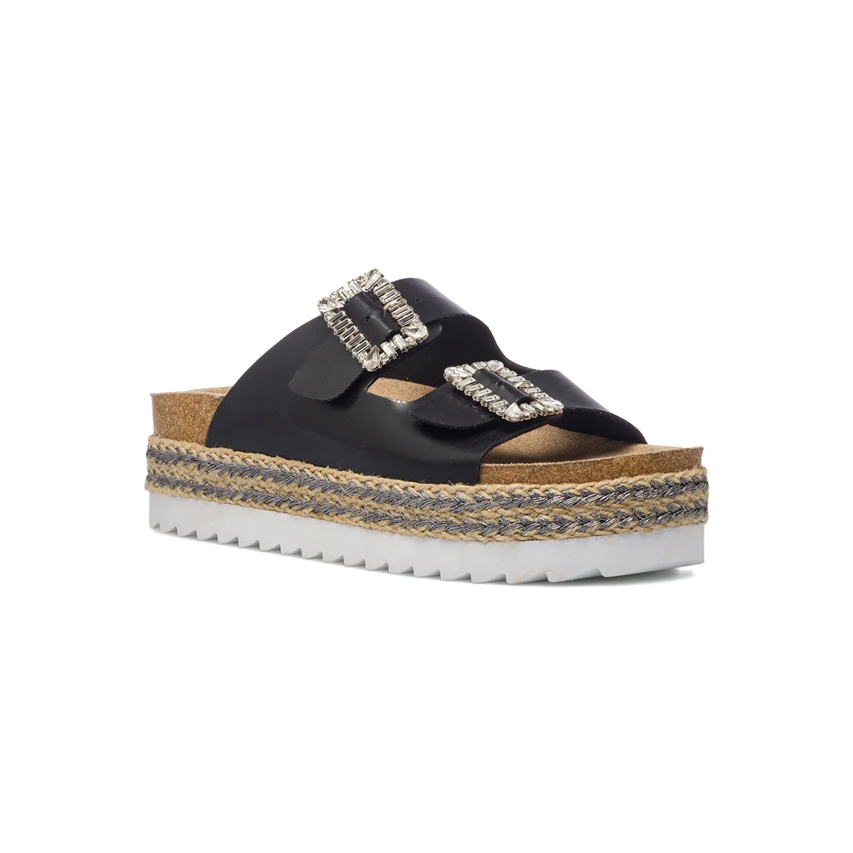 Sandali da donna neri con zeppa 4 cm e fibbie con perline Lora Ferres - Image 2