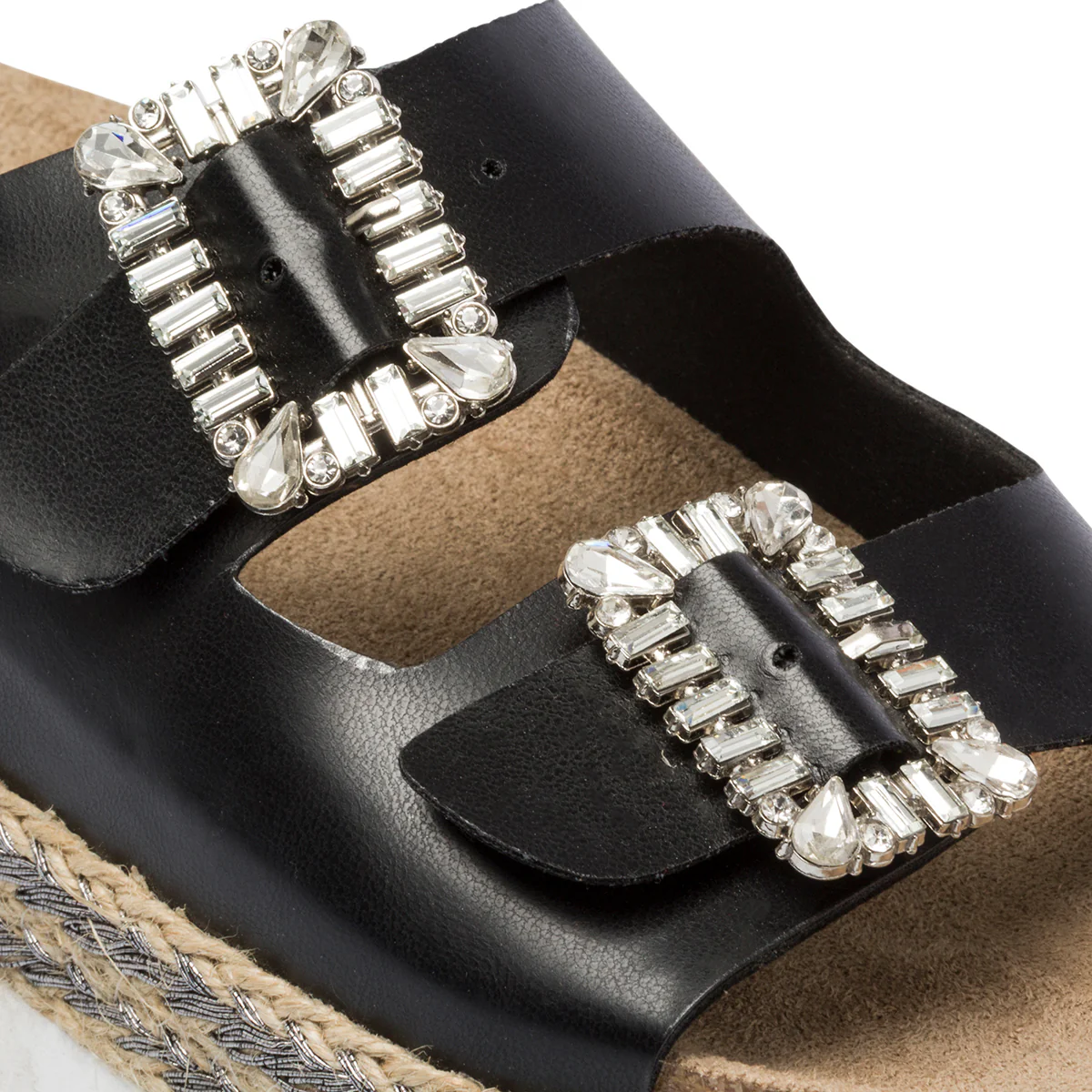 Sandali da donna neri con zeppa 4 cm e fibbie con perline Lora Ferres - Image 6