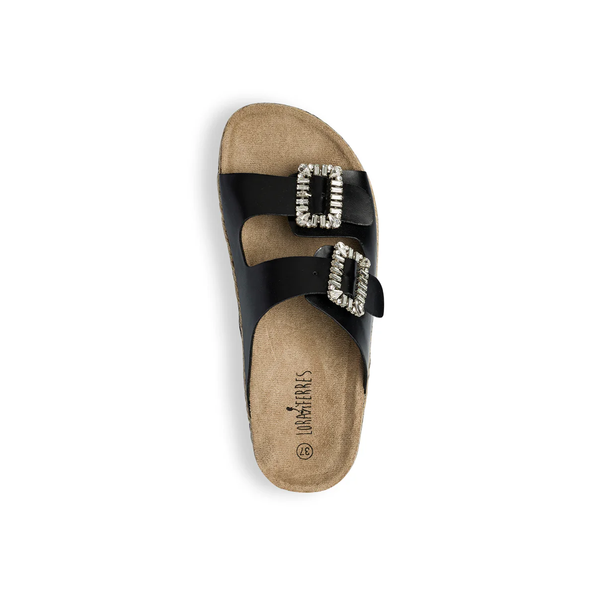 Sandali da donna neri con zeppa 4 cm e fibbie con perline Lora Ferres - Image 8