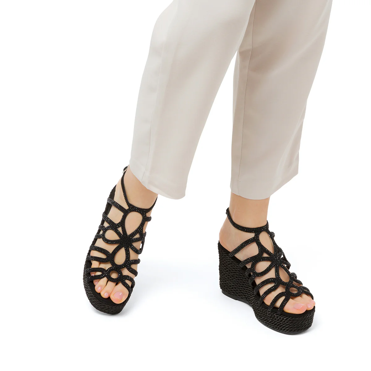 Sandali da donna nero con zeppa e dettaglio gioiello strass Swish Jeans - Image 2