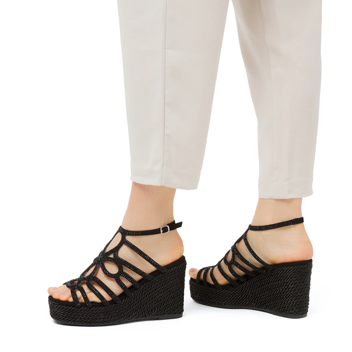 Sandali da donna nero con zeppa e dettaglio gioiello strass Swish Jeans - Image 3