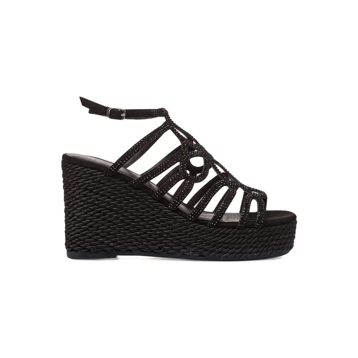 Sandali da donna nero con zeppa e dettaglio gioiello strass Swish Jeans - Image 4