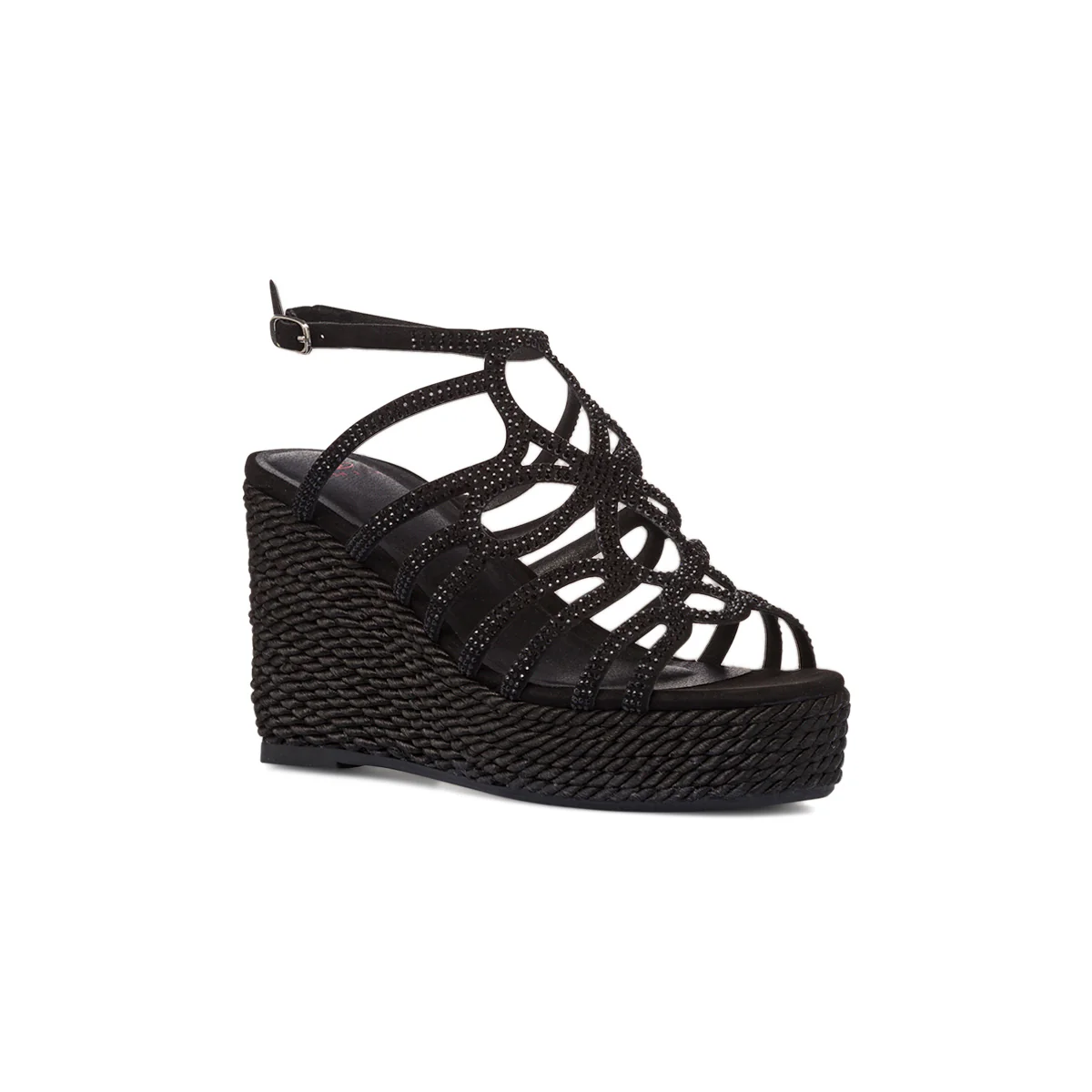 Sandali da donna nero con zeppa e dettaglio gioiello strass Swish Jeans - Image 5