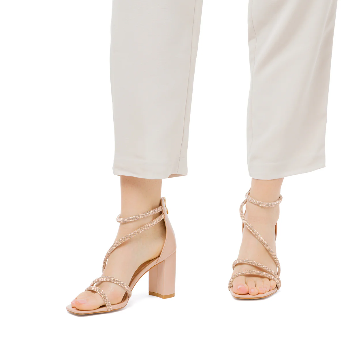 Sandali da donna nude con gioiello strass e tacco a blocco 8,5 cm Lora Ferres - Image 2