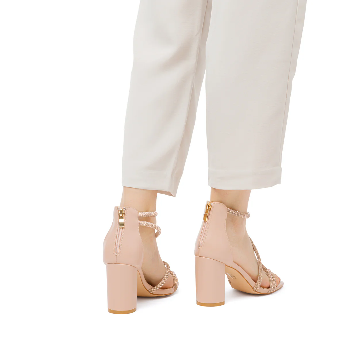 Sandali da donna nude con gioiello strass e tacco a blocco 8,5 cm Lora Ferres - Image 3