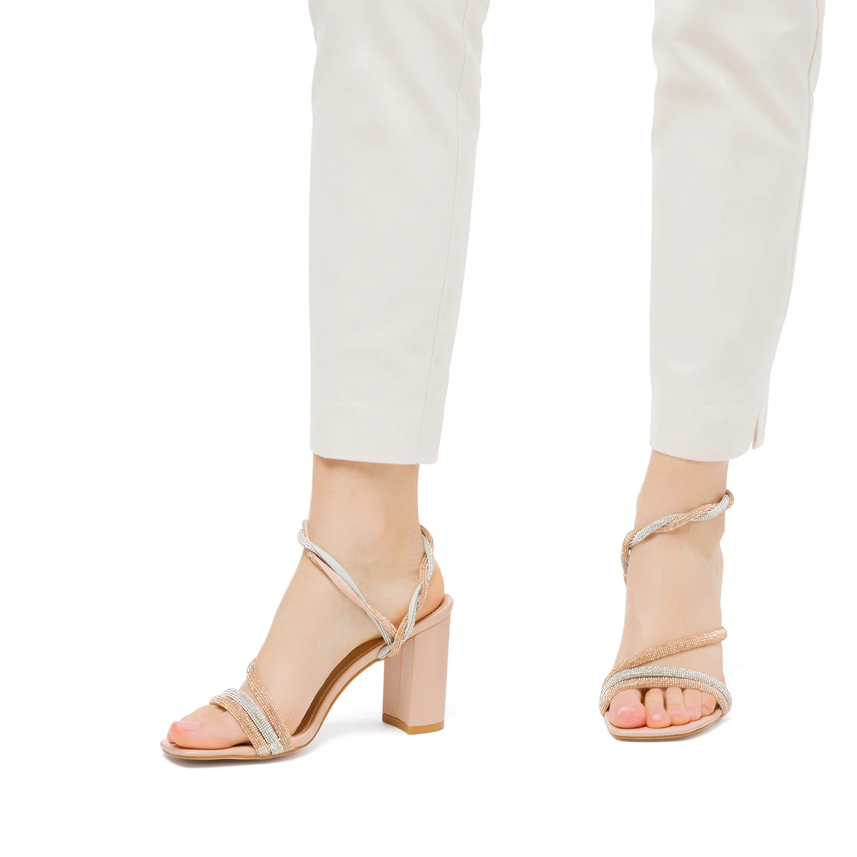 Sandali da donna nude con gioiello strass e tacco a blocco 9,5 cm Lora Ferres - Image 3