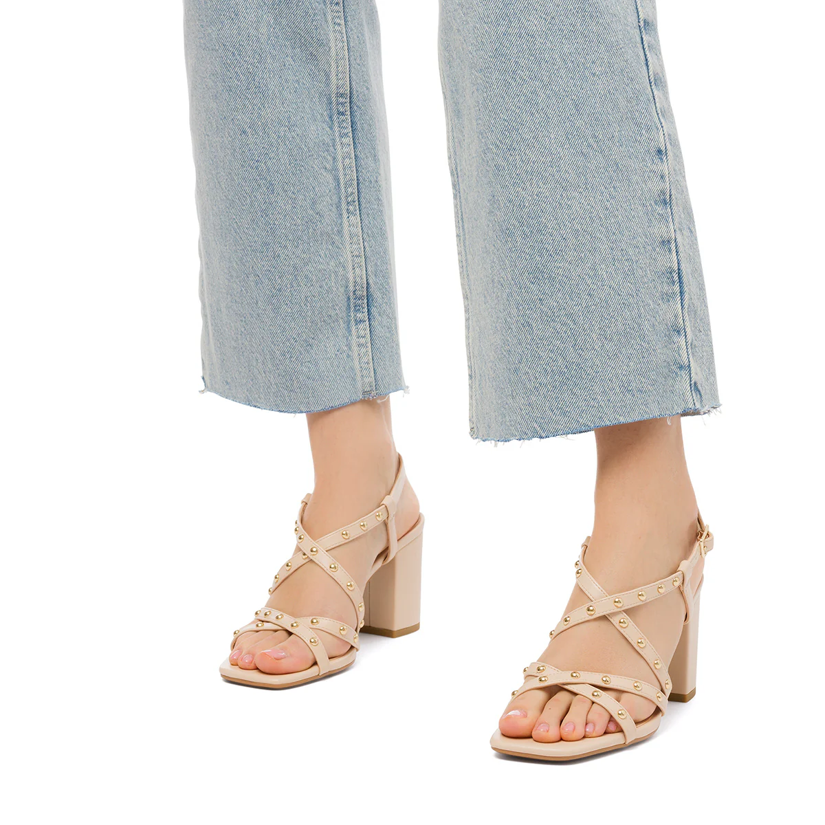 Sandali da donna nude con tacco a blocco e borchie Swish Jeans - Image 2