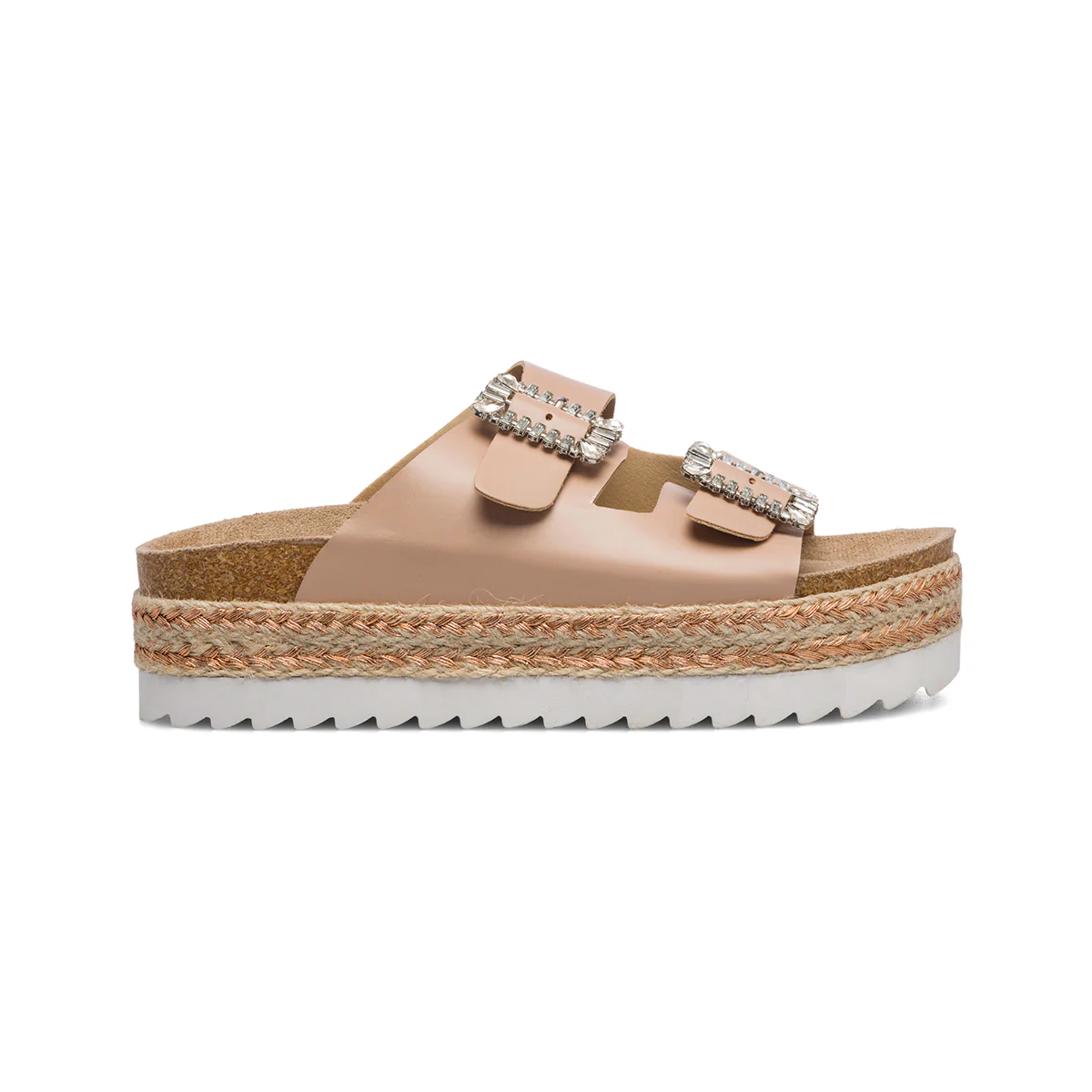Sandali da donna rosa con zeppa 4 cm e fibbie con perline Lora Ferres