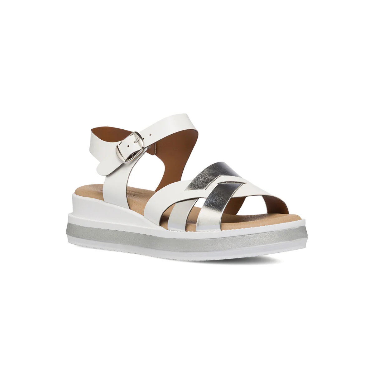 Sandali da donna zon zeppa 4,5 cm bianchi e argento P Soft - Image 2