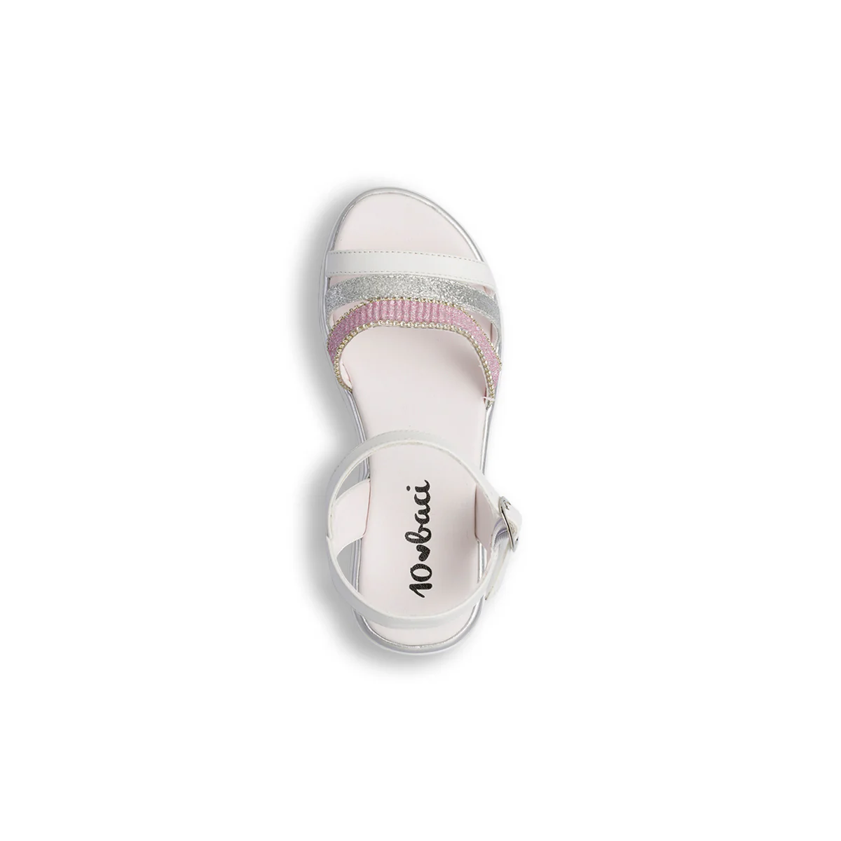 Sandali da ragazza bianchi con goiello strass e glitter frontale 10 Baci - Image 5