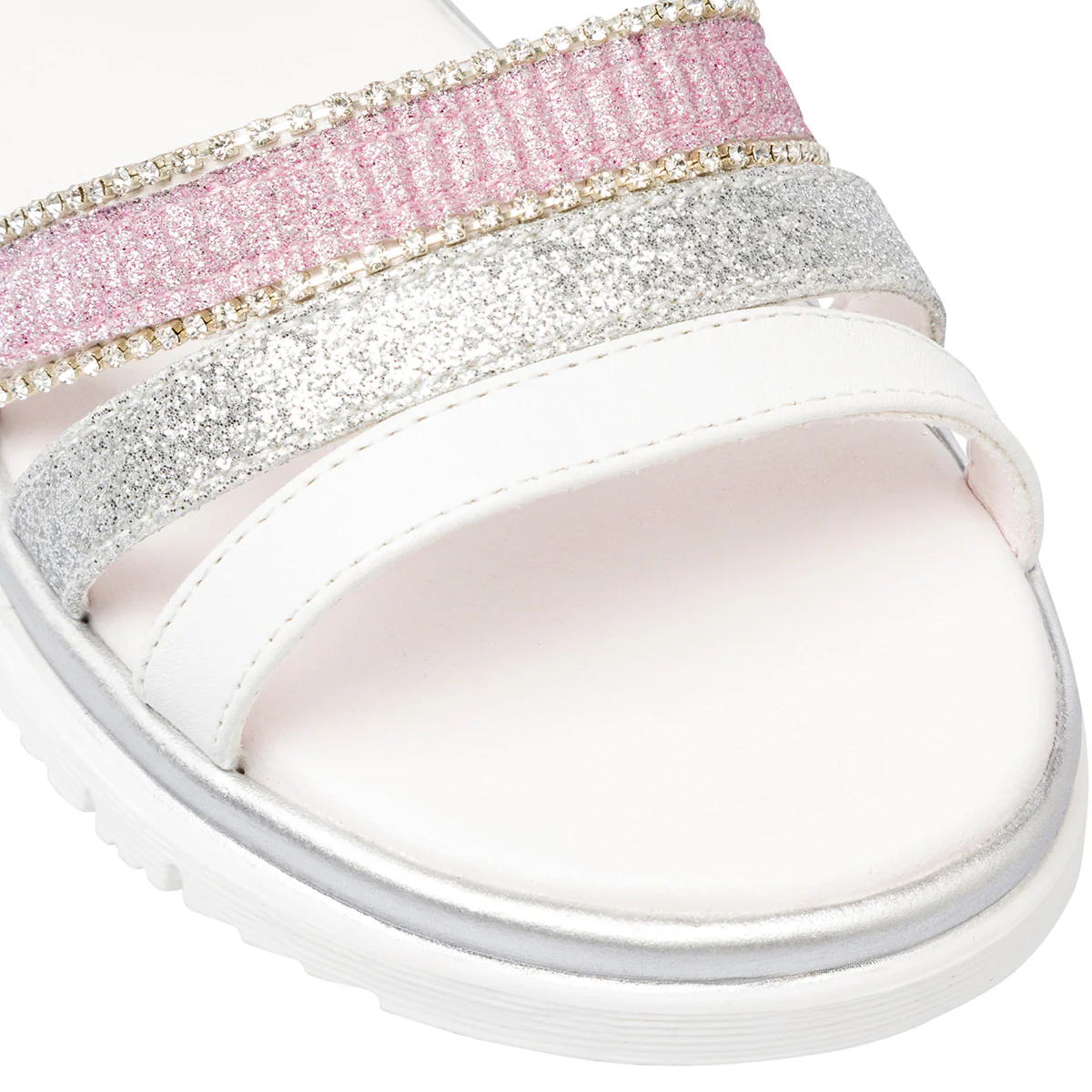Sandali da ragazza bianchi con goiello strass e glitter frontale 10 Baci - Image 6