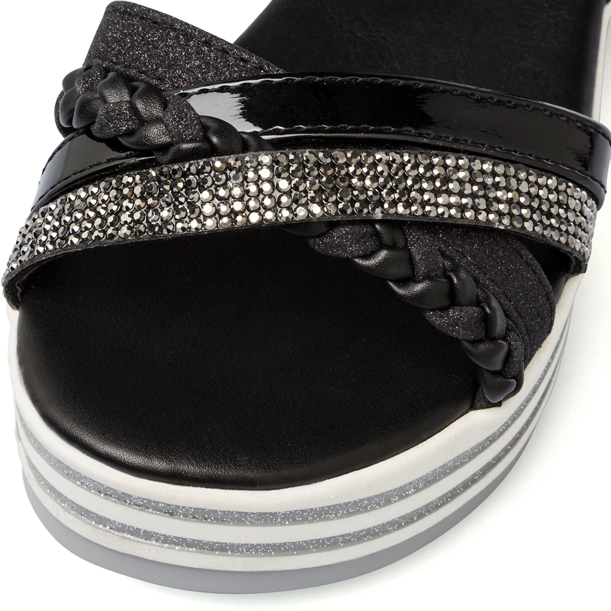 Sandali da ragazza neri plateau con dettagli gioiello strass e glitter 10 Baci - Image 6