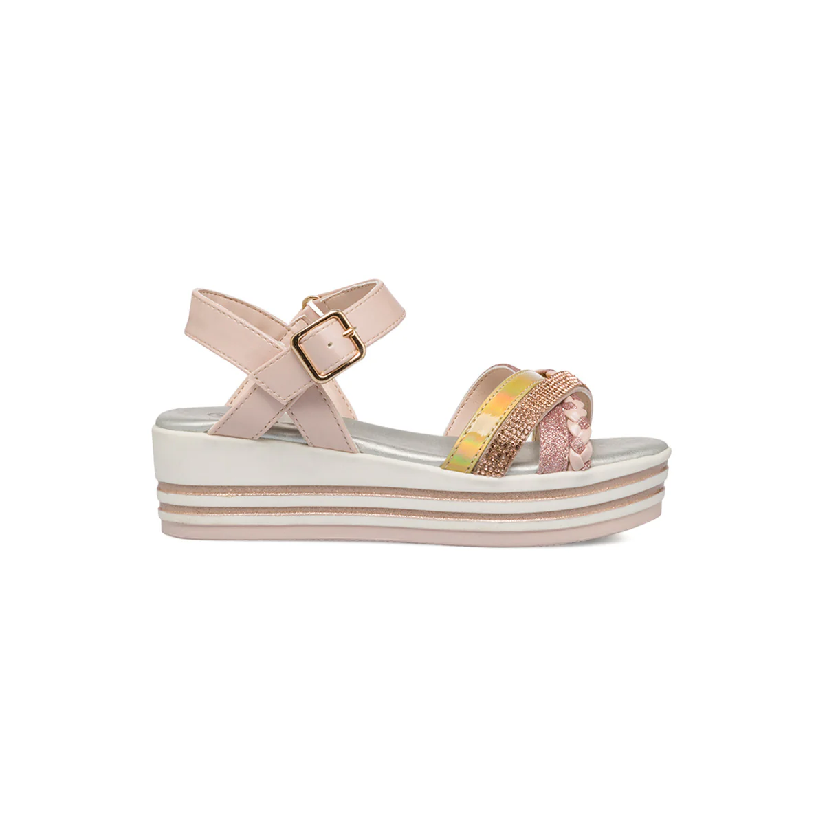 Sandali da ragazza oro rosa plateau con dettagli gioiello strass e glitter 10 Baci