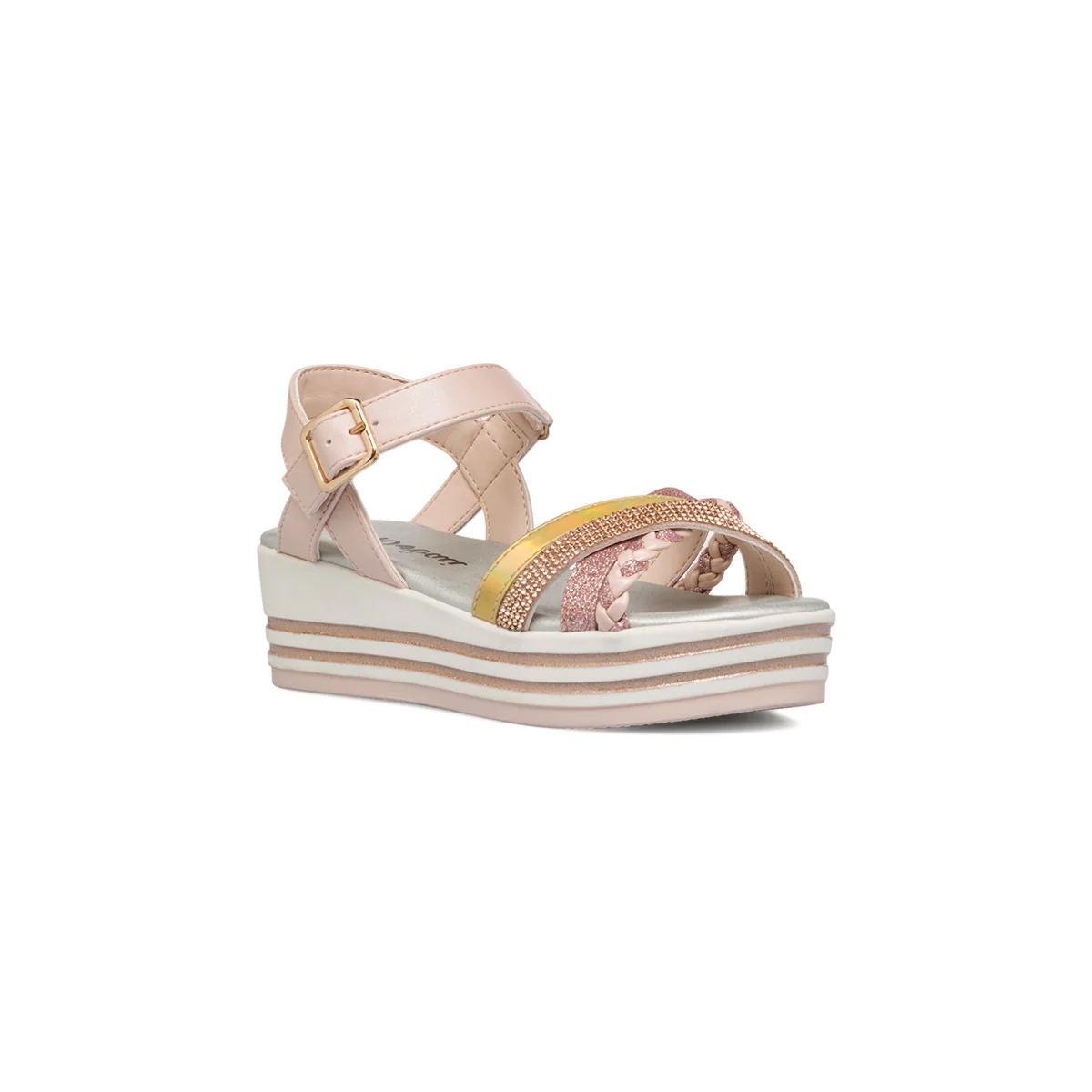 Sandali da ragazza oro rosa plateau con dettagli gioiello strass e glitter 10 Baci - Image 2