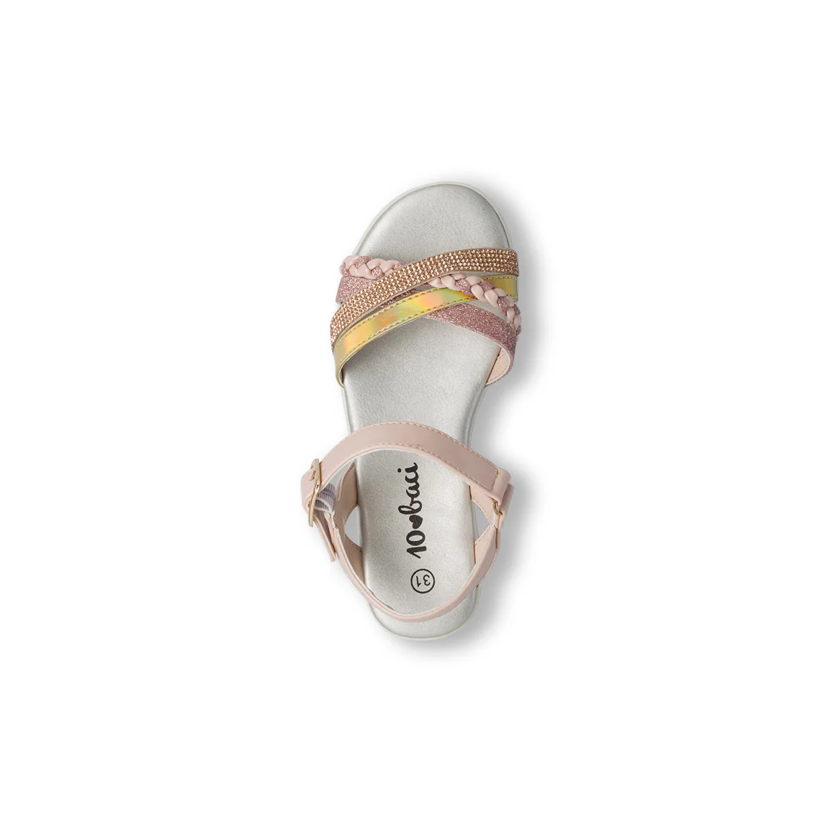 Sandali da ragazza oro rosa plateau con dettagli gioiello strass e glitter 10 Baci - Image 5