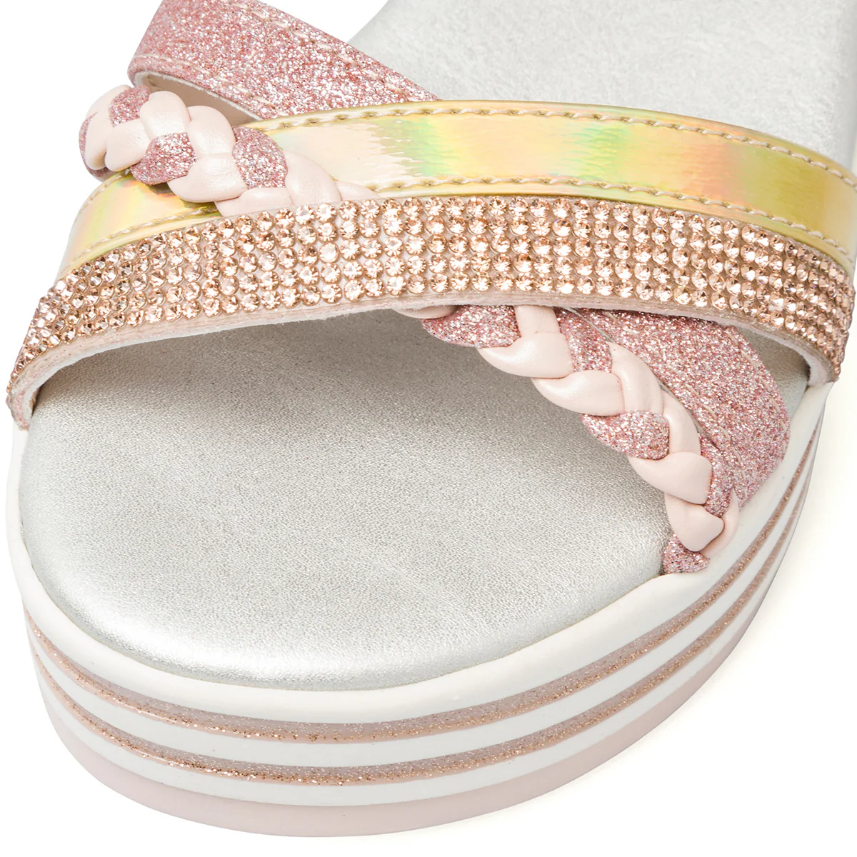 Sandali da ragazza oro rosa plateau con dettagli gioiello strass e glitter 10 Baci - Image 6