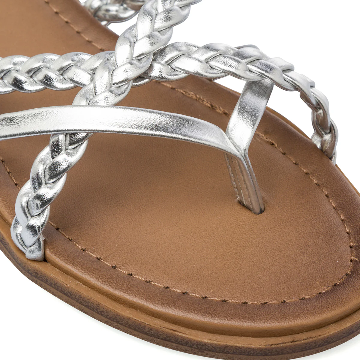 Sandali flat alla schiava argento da Donna con cinturini intrecciati Lora Ferres - Image 4