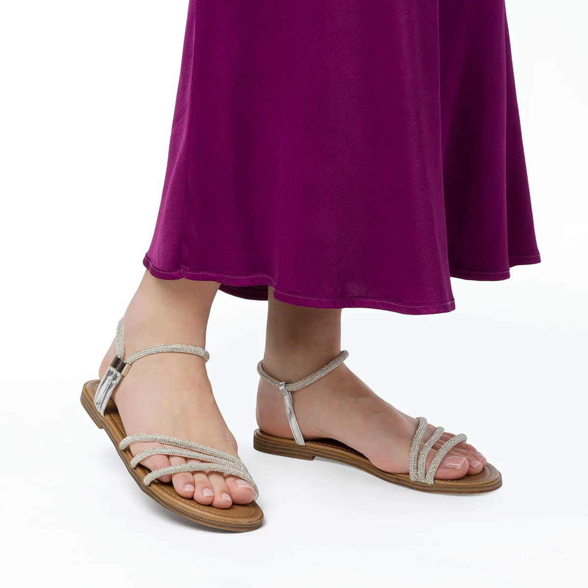 Sandali flat gioiello argento da Donna con dettagli strass Lora Ferres