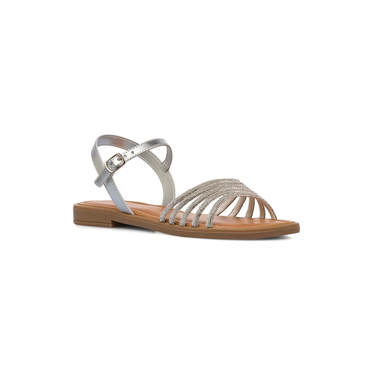 Sandali flat argento da Donna con dettaglio gioiello strass Lora Ferres - Image 2