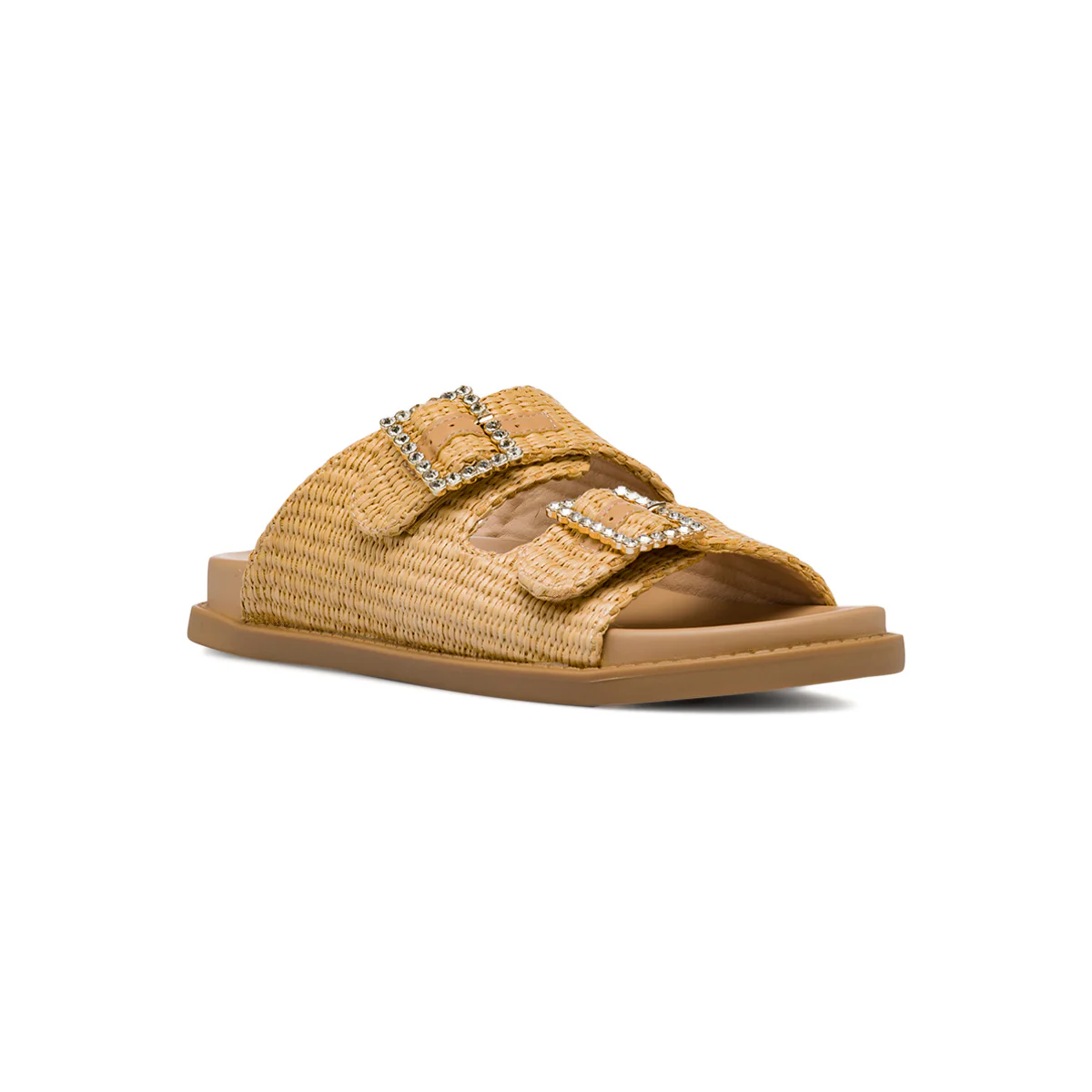 Sandali Flat Beige da Donna con tramatura effetto Rafia e doppia Fibbia Swish Jeans - Image 2