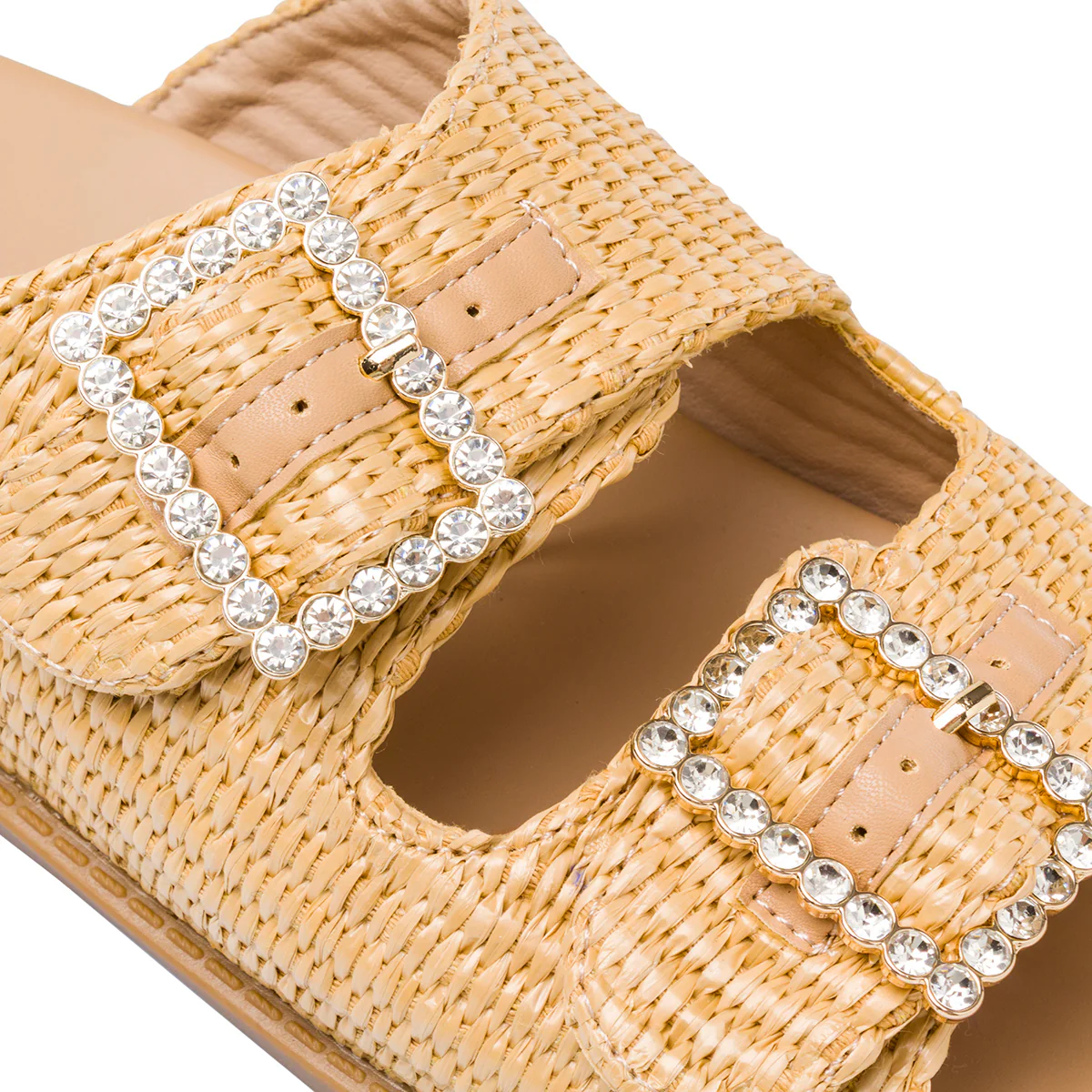 Sandali Flat Beige da Donna con tramatura effetto Rafia e doppia Fibbia Swish Jeans - Image 4