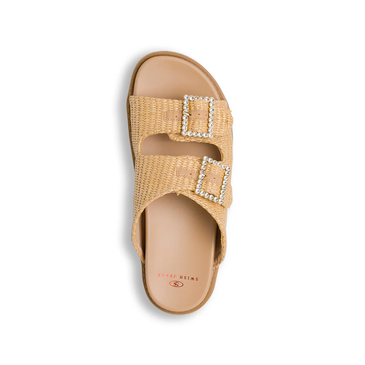 Sandali Flat Beige da Donna con tramatura effetto Rafia e doppia Fibbia Swish Jeans - Image 5