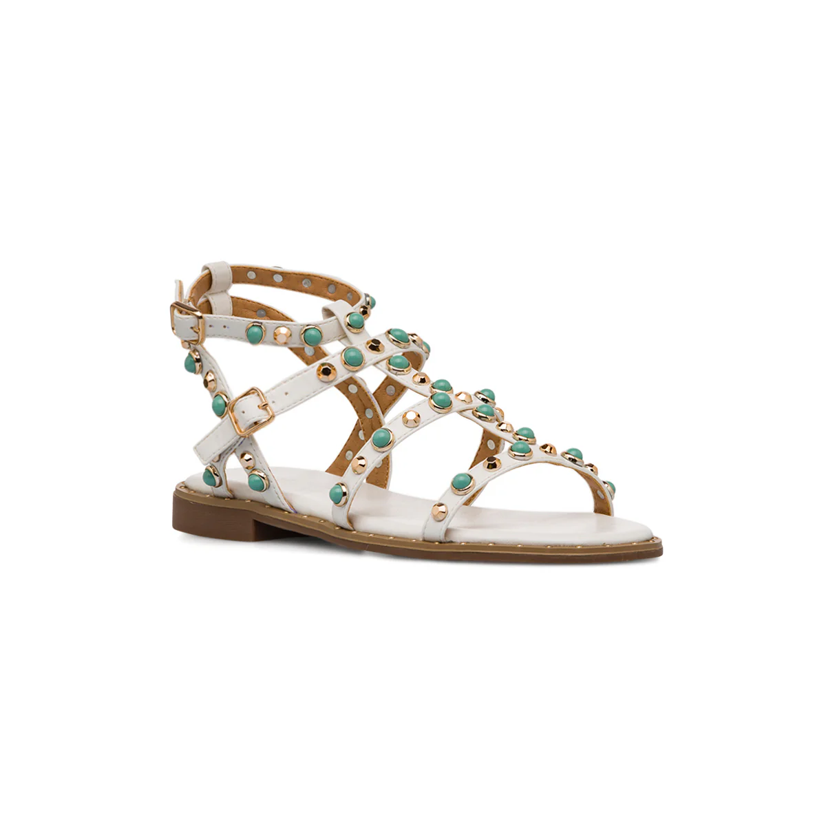 Sandali Flat Bianchi da Donna con dettaglio Borchie sulla tomaia Lora Ferres - Image 6