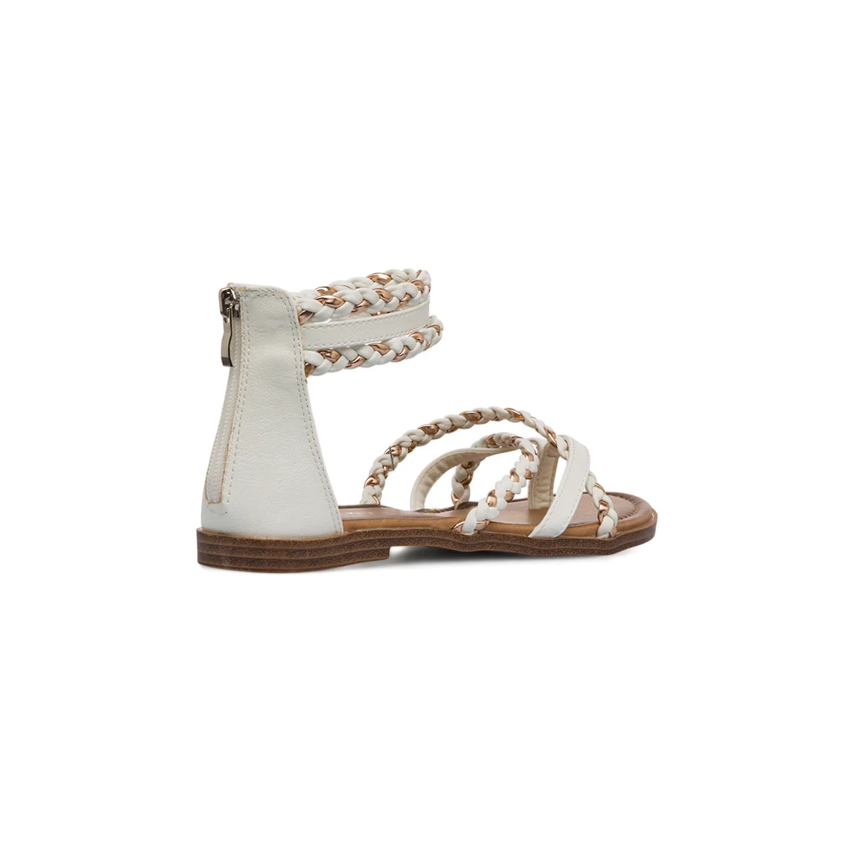 Sandali Flat Bianchi da Donna con Intrecci e chiusura zip sul retro Lora Ferres - Image 3