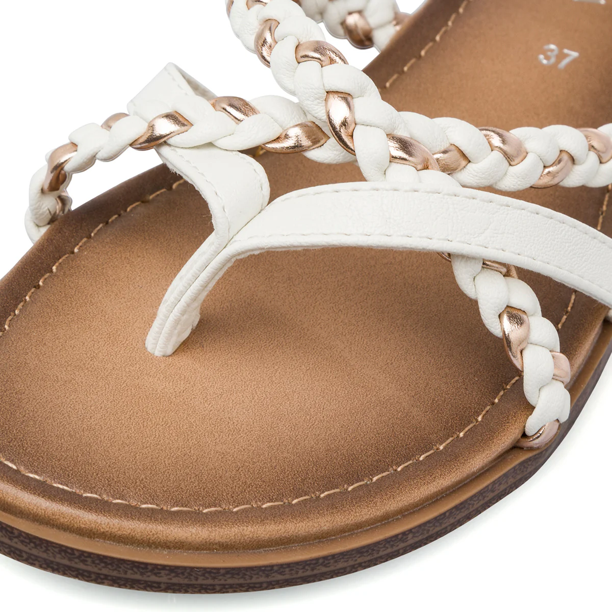 Sandali Flat Bianchi da Donna con Intrecci e chiusura zip sul retro Lora Ferres - Image 4