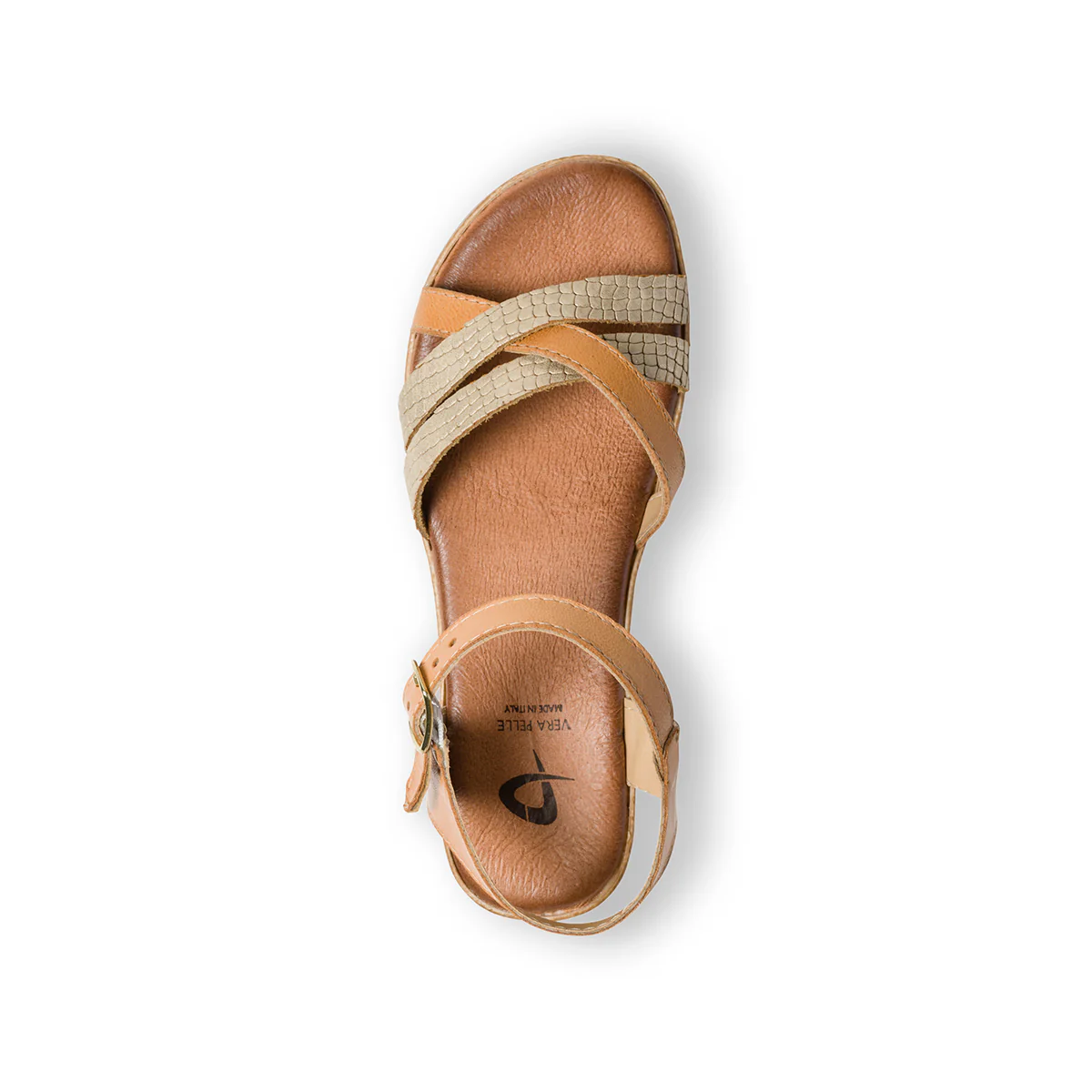 Sandali bassi color cuoio e platino in pelle con cinturini incrociati P Essentials - Image 10