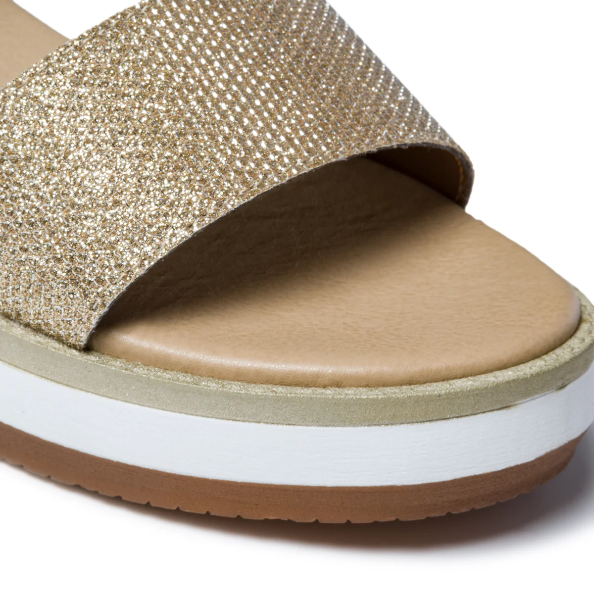 Sandali bassi comfort color cuoio e platino effetto glitterato P Soft - Image 5