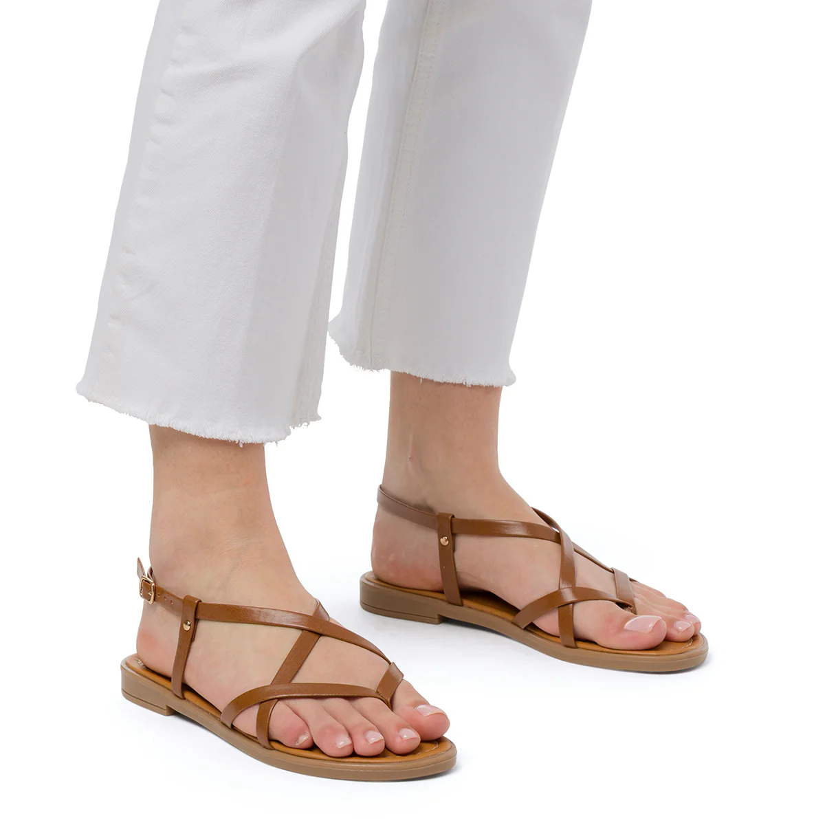 Sandali flat cuoio da Donna con cinturino alla caviglia Lora Ferres