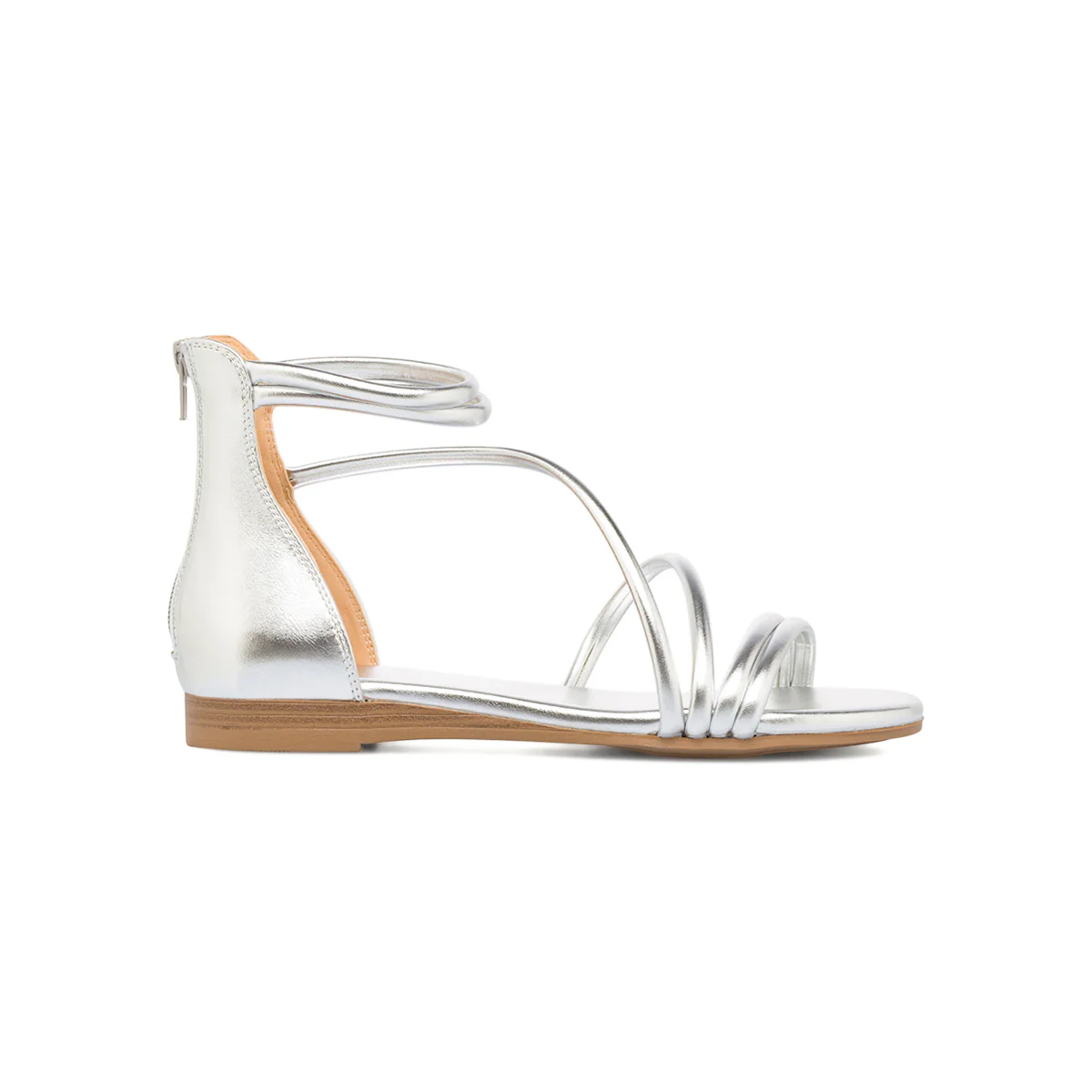 Sandali Flat da Donna Argento con motivo Incorciato e Zip sul retro Swish Jeans