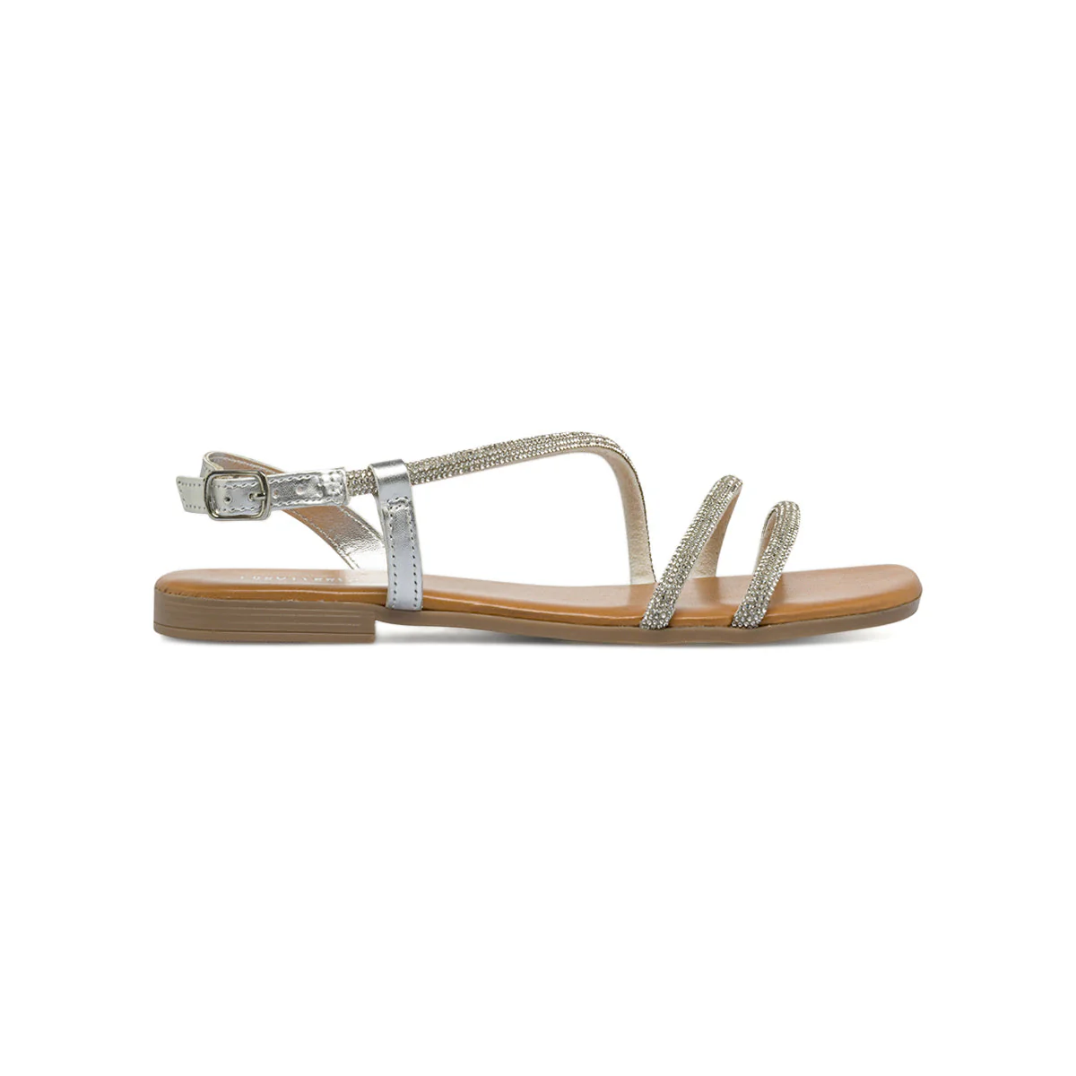 Sandali Flat da Donna Argento con strass e punta squadrata Lora Ferres