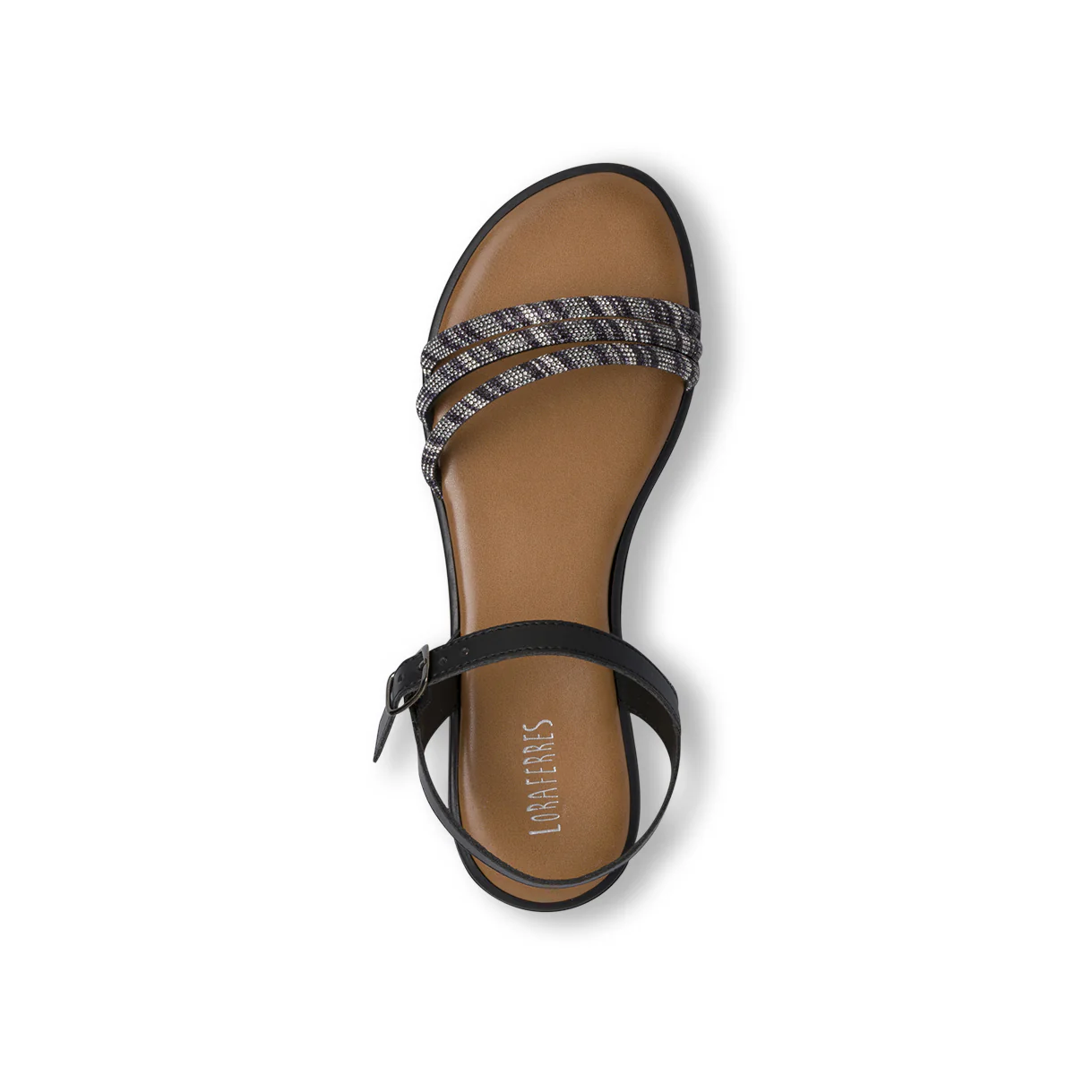 Sandali Flat da Donna Neri con tre fasce sottili strass Lora Ferres - Image 5