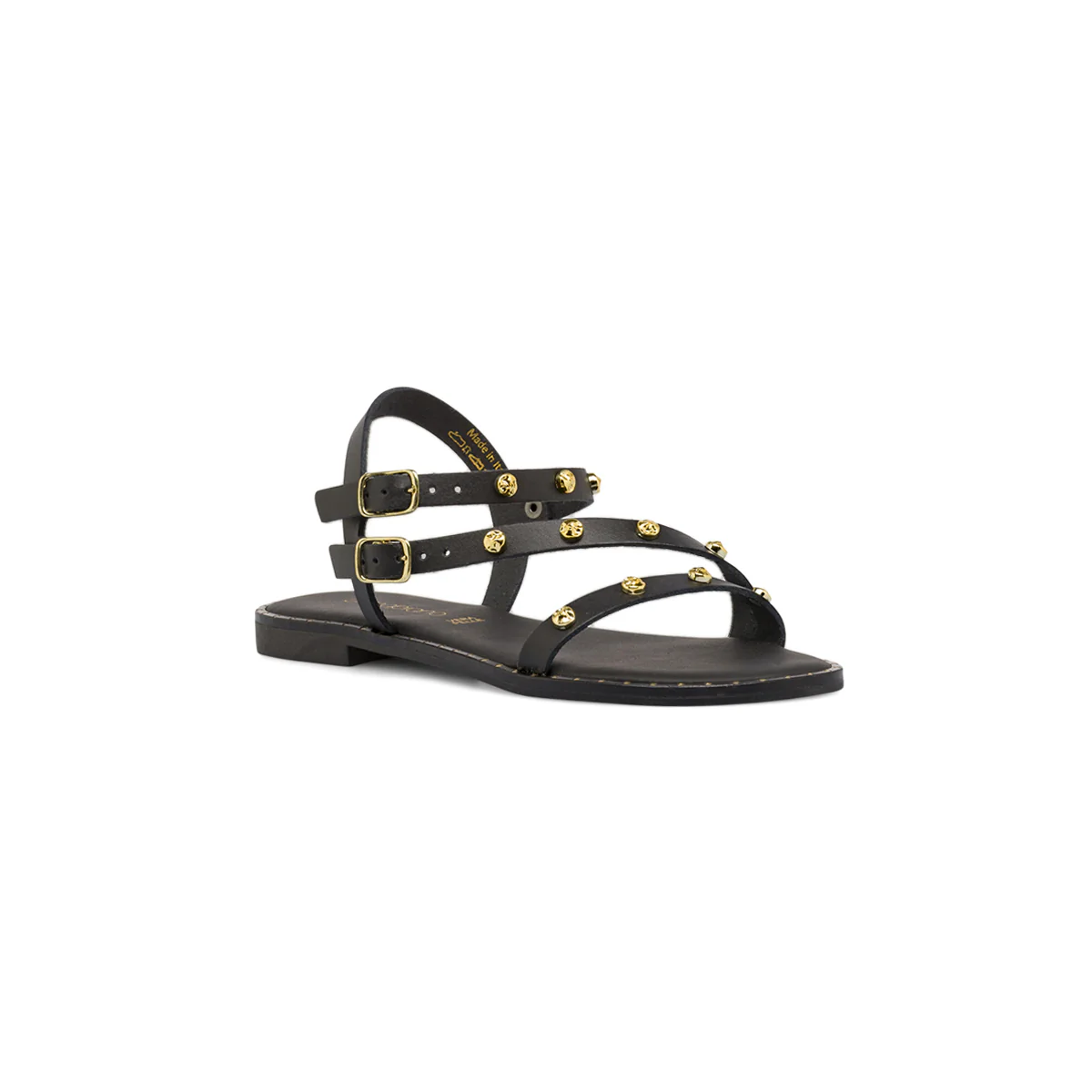 Sandali flat da Donna neri in pelle con borchie e fibbie Primopiano - Image 2