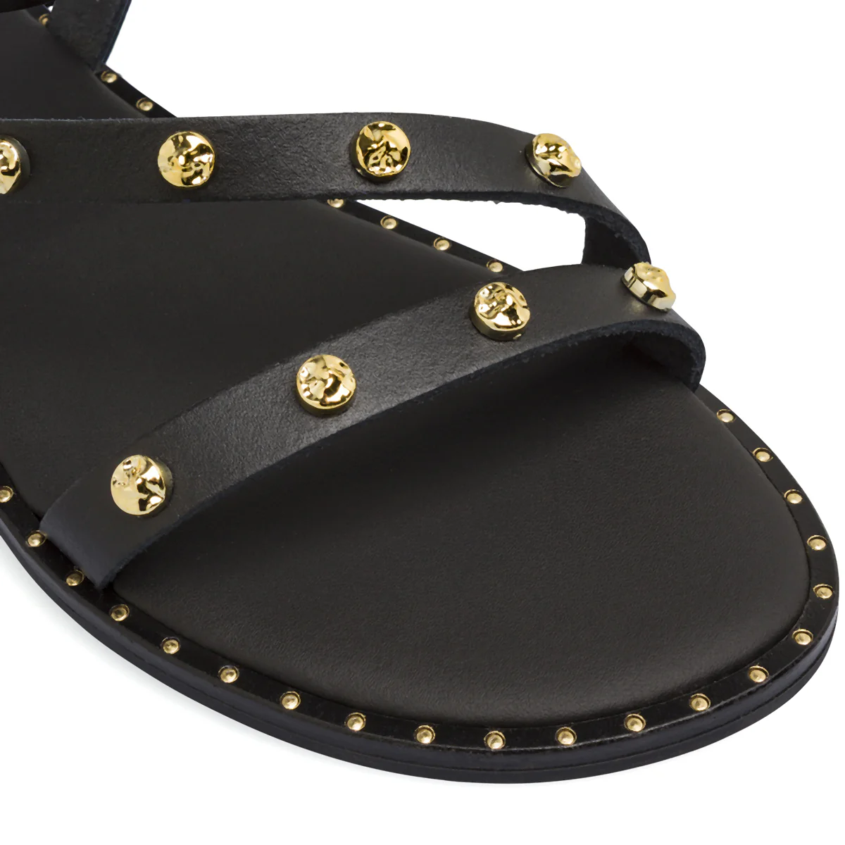 Sandali flat da Donna neri in pelle con borchie e fibbie Primopiano - Image 4