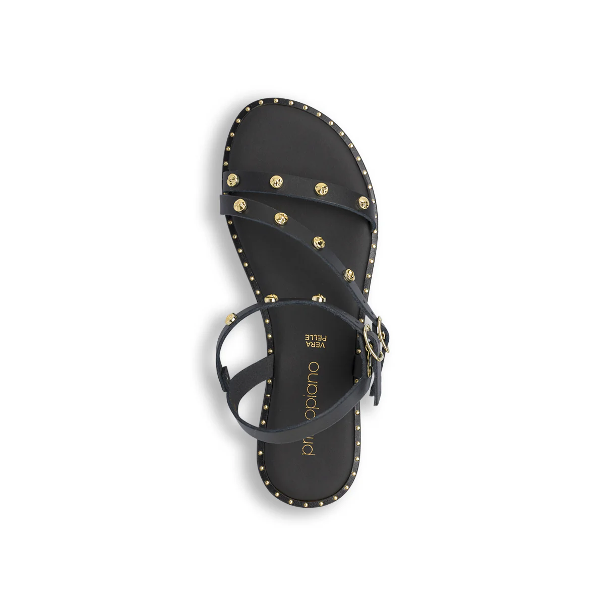 Sandali flat da Donna neri in pelle con borchie e fibbie Primopiano - Image 5