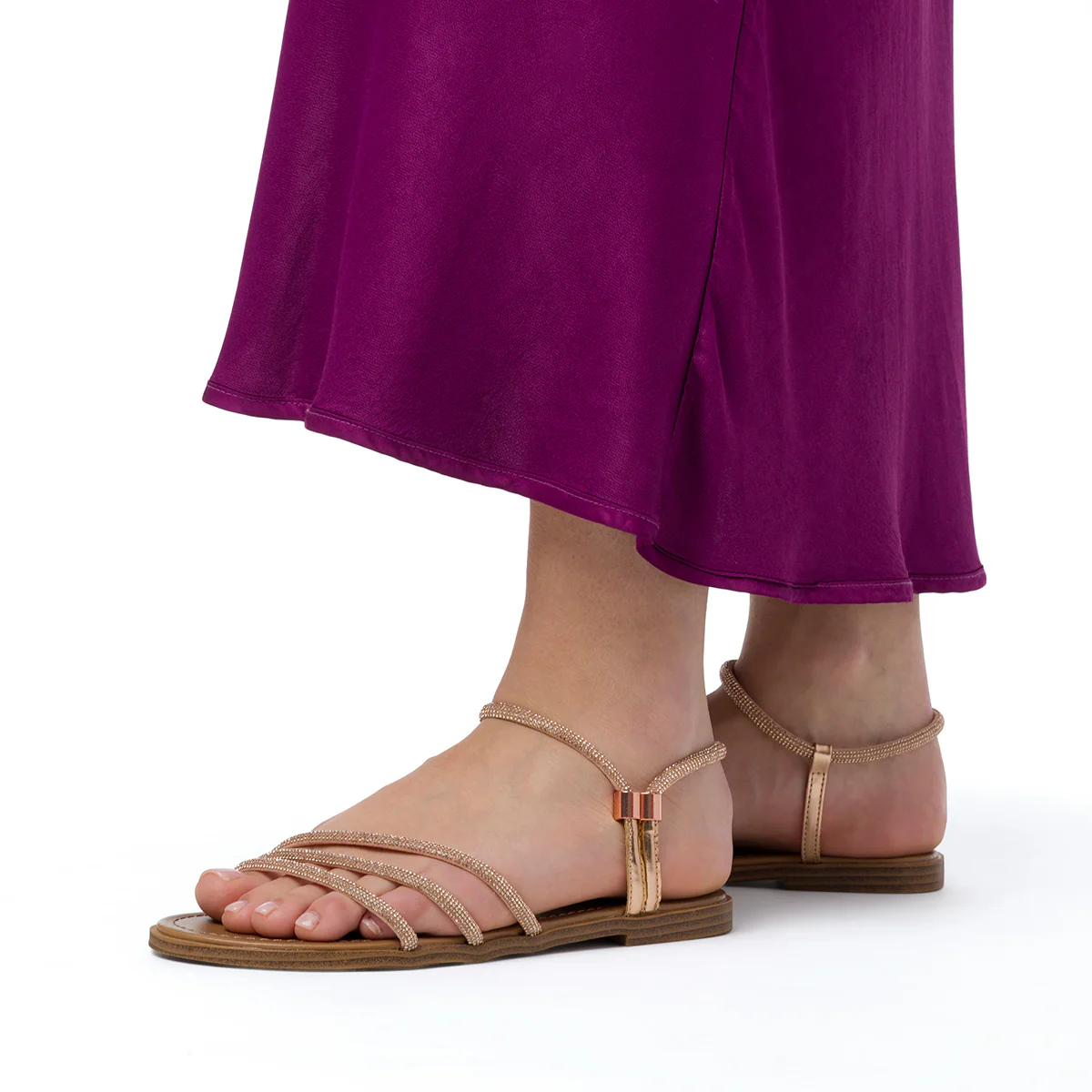 Sandali flat da donna oro rosa con dettaglio gioiello strass Lora Ferres - Image 3