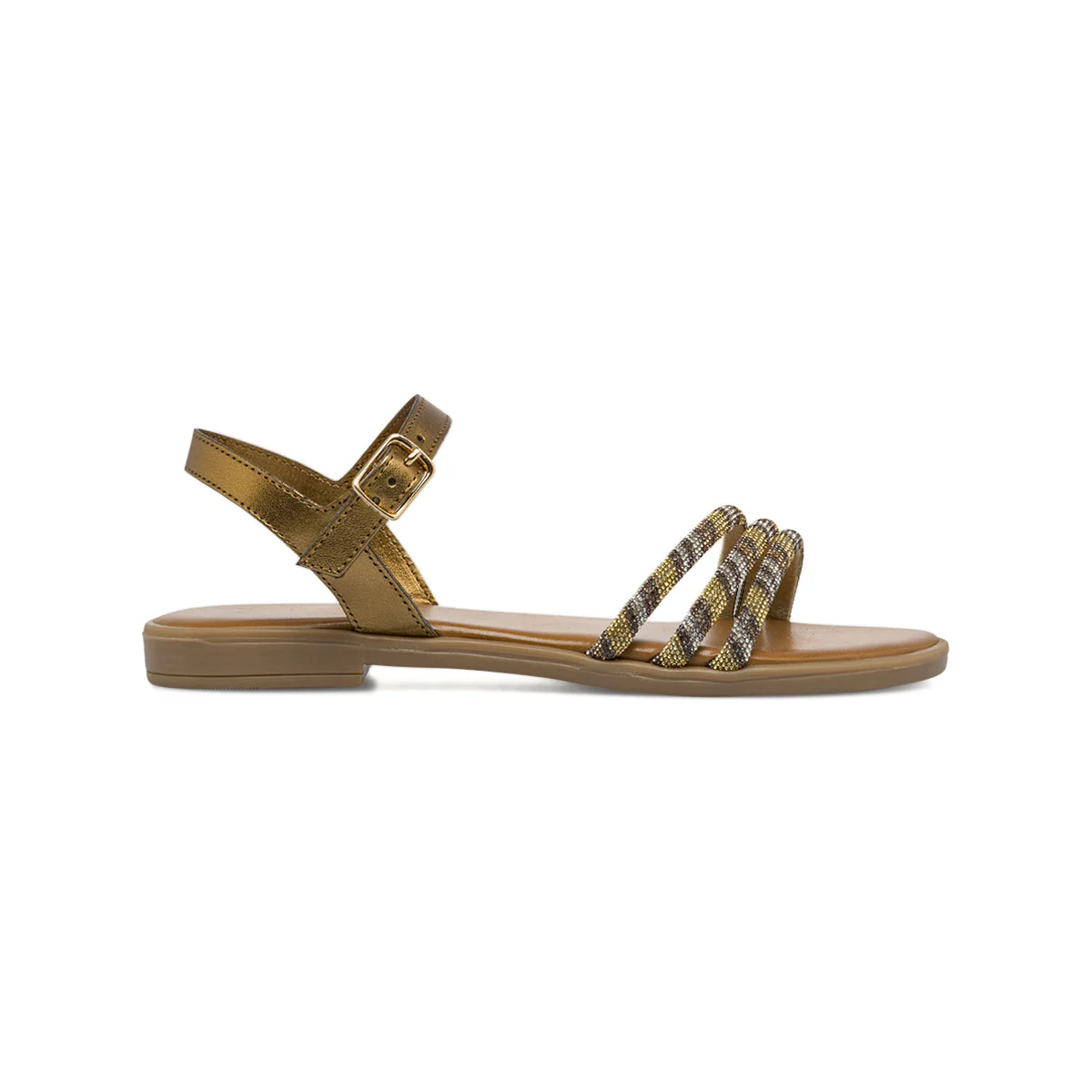 Sandali Flat Donna Bronzo con listini con strass luminosi Lora Ferres