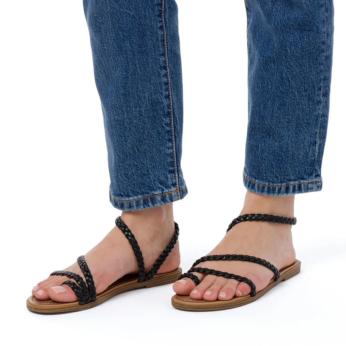 Sandali flat infradito neri da Donna con cinturino intrecciato Lora Ferres