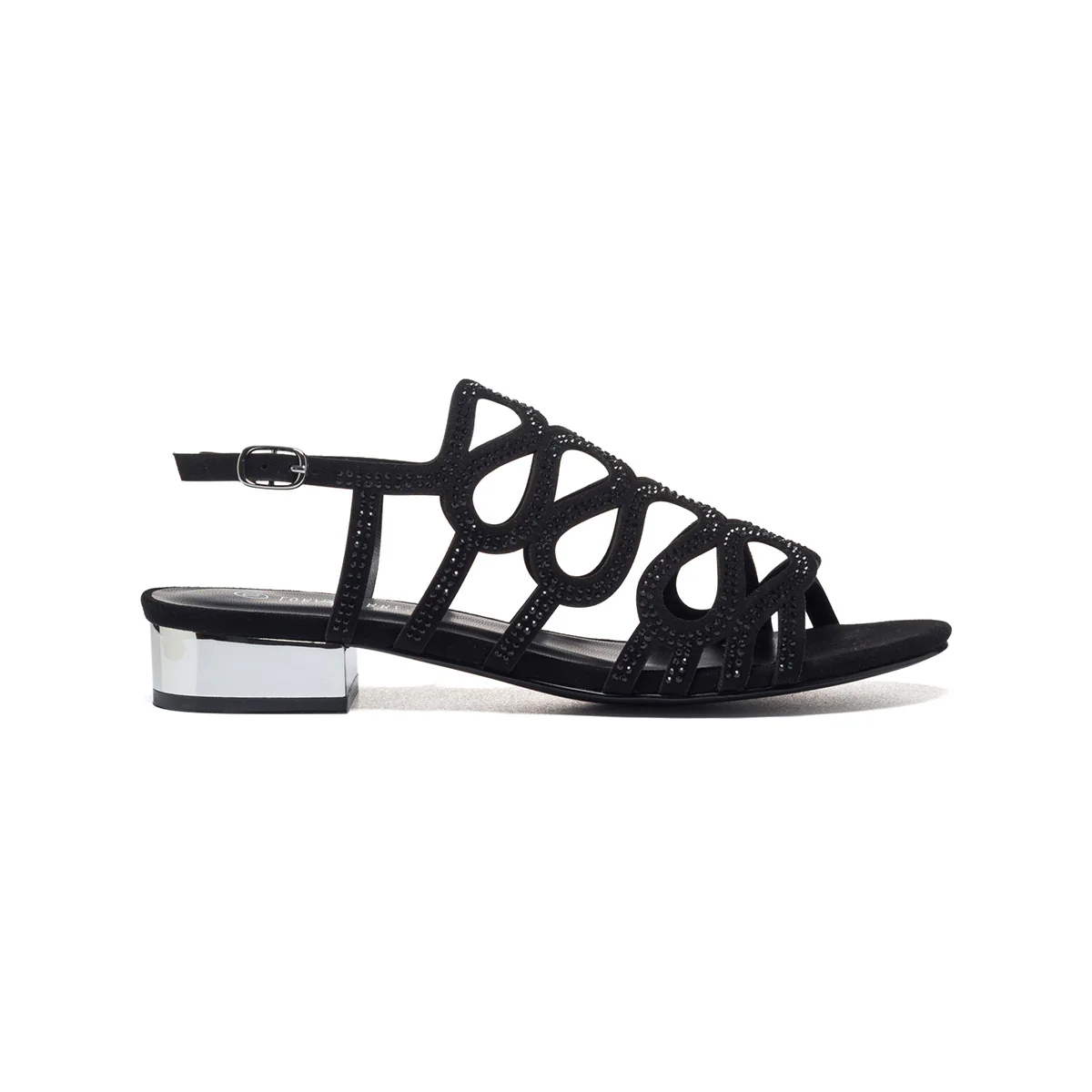 Sandali gioiello infradito colore nero con applicazione di strass Lora Ferres