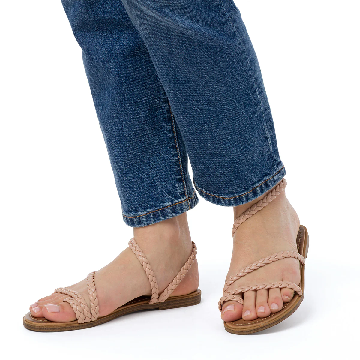 Sandali flat infradito nude da Donna con cinturino intrecciato Lora Ferres - Image 2