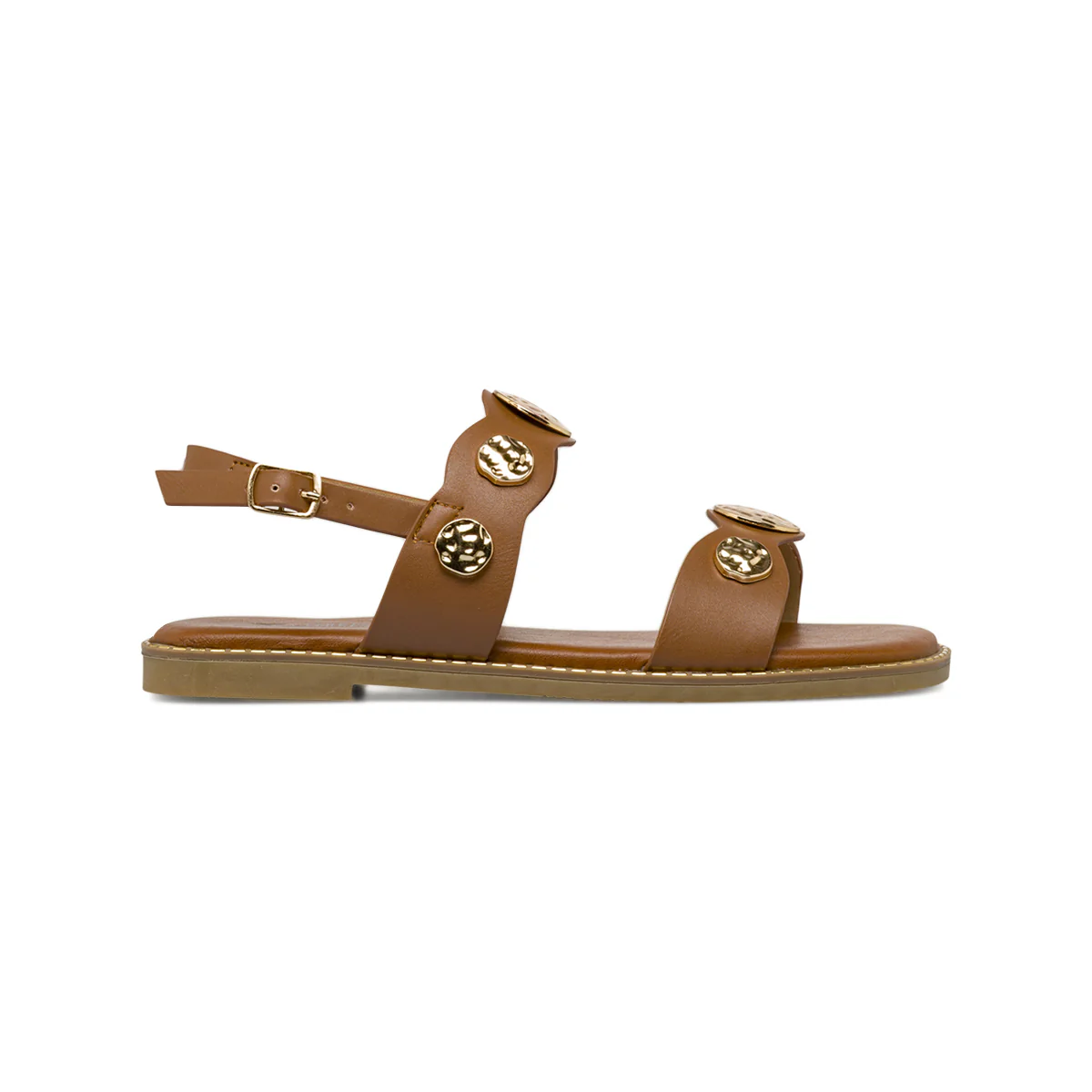 Sandali Flat Marroni Donna con borchie effetto martellato Lora Ferres